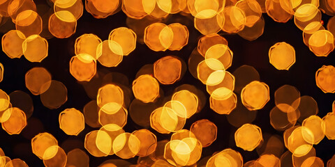 Poster - Golden Bokeh Lights: A captivating abstract background featuring a mesmerizing array of warm, golden bokeh lights against a deep, rich black backdrop.  Perfect for creating a sense of warmth.