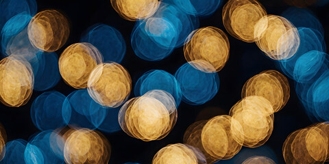Poster - Blue and Gold Bokeh: A captivating abstract background of luminous blue and gold bokeh circles, perfect for creating a sense of warmth, celebration, or a touch of magic. 