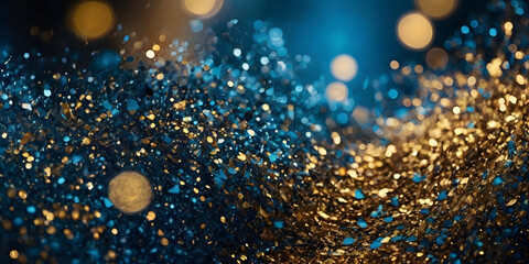 Poster - Liquid Gold and Sapphire: Abstract swirling textures of gold and blue metallic particles, creating a luxurious and dynamic visual effect. Perfect for backgrounds, presentations.