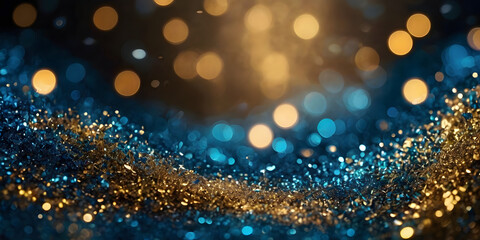 Poster - sparkling blue and gold bokeh background