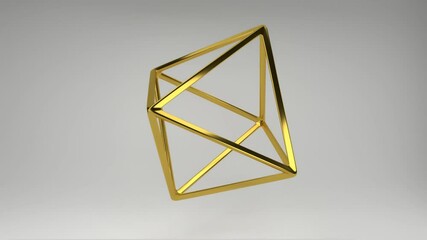 Poster - Realistic 3D rendering of a golden octahedron slowly rotating on its axis. Beautiful backdrop with the geometric shape of the Platonic solids. Looped footage.