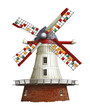 © Saroch - A colorful, stylized windmill features vibrant, decorative blades against a dark background.
