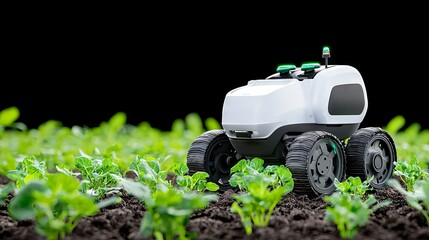 Poster - robot weeding a vegetable garden. concept for smart agriculture.