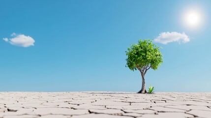 Wall Mural - An abstract desert landscape with parched trees in symbolism of climate change, global warming, and the need to protect the environment.