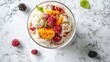 © GenZGraphics - Delicious yogurt ice cream with fresh fruit overhead perspective