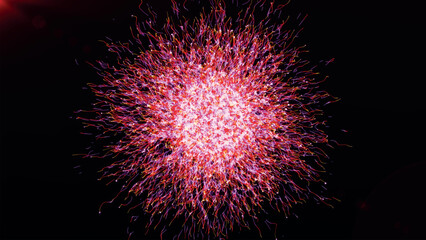 Poster - Data visualization. Abstract 3d futuristic sphere. Particles and Energy flowing. Bacteria, cells. Futuristic digital background. Vector illustration.
