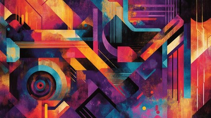 Poster - Original geometric design artwork featuring abstract art murals and carpet patterns