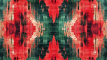 Poster - ikat inspired rustic decor watercolor pattern vibrant red design decorative seamless pattern tribal 