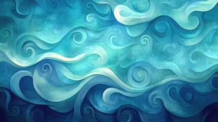 Poster - Fantasy sea backdrop illustration featuring swirling shades of blue and green suitable for printable paper designs