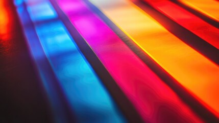 Poster - Close up view of vibrant multi colored gradient light displaying a striking color effect with layered stripes