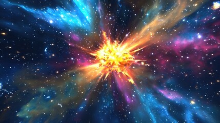Poster - 3d cartoon depiction of a star explosion in a galaxy of an unknown universe