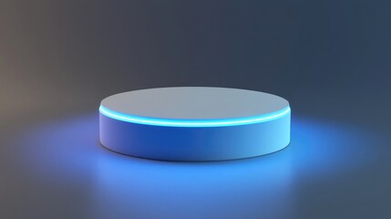 Poster - Display pedestal featuring a glowing platform with a blank product stand in a 3D rendering
