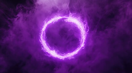 Poster - mystical purple ring of light surrounded by smoke abstract illumination and particle whirlpool withi