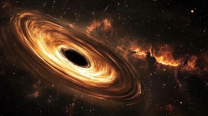 Poster - radiation emitted from a black hole situated at the center of a galaxy depicted through 3d cartoon r