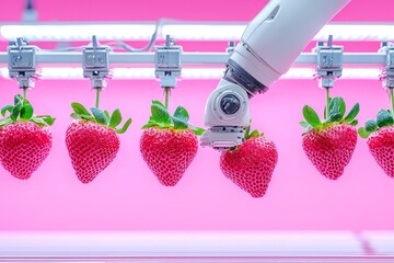 Poster - a farmer uses smart farm automation robot assistant to detect weed and spray chemicals, replacing wo
