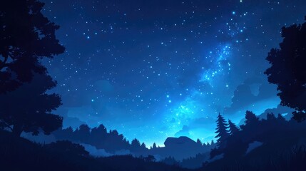 beautiful wide blue night sky with stars and the milky way galaxy in a 3d cartoon rendering astronom