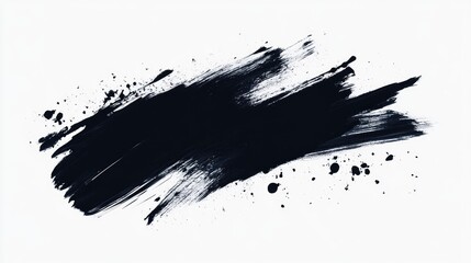 Poster - Ink Paint Abstract Illustration Long Black Brush Splashes On Background Black Paint Spread On White Surface Spray Paint Brush Techniques