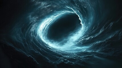 Poster - huge black hole warps space in 3d cartoon rendering 5k realistic science fiction art