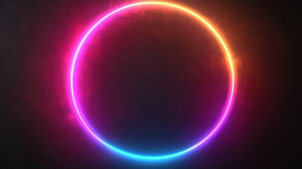 Poster - Neon circle light effect with glowing rays Isolated frame on a dark background