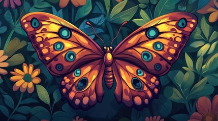 Poster - Seamless 2D cartoon design featuring a whimsical butterfly suitable for wallpapers pattern fills and surface textures