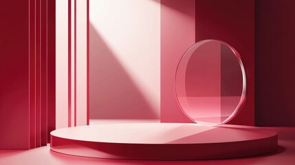 Poster - madder red glass podium stage scene background props korean minimal clean modern product showcase pl