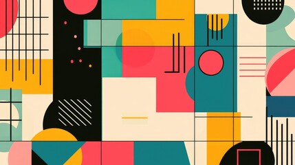 Poster - Abstract grid pattern with geometric shapes and vibrant colors