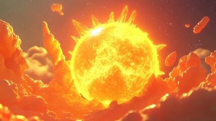 Poster - 3D illustration of a vibrant active sun in a cartoon style