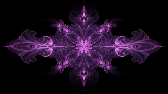 Purple abstract fractal design set against a black backdrop Fantasy inspired fractal texture Digital artwork 3D rendering Computer generated imagery