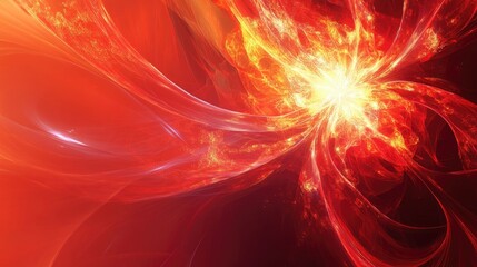 Poster - Abstract red background featuring a fractal explosion star with glossy effects and lines creating a visually striking illustration