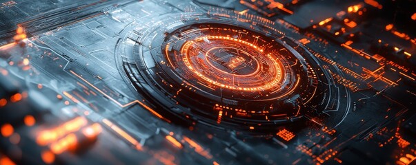 Poster - abstract futuristic digital art with glowing circular elements
