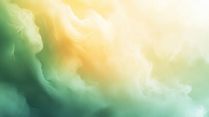 Poster - Soft abstract background featuring green and yellow clouds in a pastel gradient