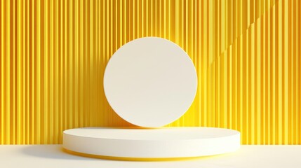 Poster - Podium against a yellow backdrop Abstract geometric minimalism 3D rendering illustration