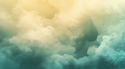 Poster - Soft abstract background featuring green and yellow clouds in a pastel gradient