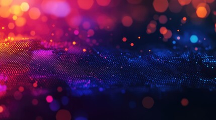 Poster - Abstract Background Featuring Black Hexagon Bokeh with a Gradient Blending Blue Purple Red and Orange Tones