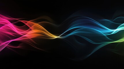 Aufkleber - Abstract background featuring smooth multicolored lines against a dark backdrop Design element with soft flowing lines 3D rendering