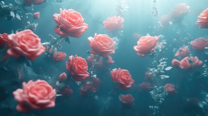 Poster - Abstract underwater background featuring roses High quality 3D illustration suitable for banner use