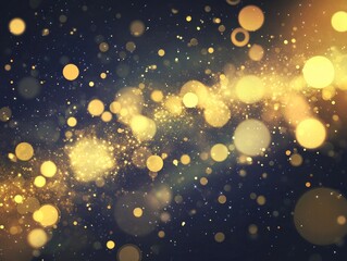 Poster - Abstract golden bokeh circles on a dark background featuring stunning particles and radiant beams of light