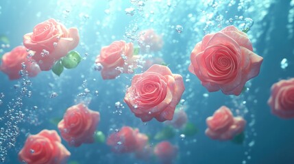 Poster - Abstract underwater background featuring roses High quality 3D illustration suitable for banner use
