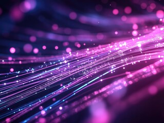 Poster - Abstract digital background featuring optical fibers representing digital communication 2D cartoon illustration on a dark backdrop with a flow of information Suitable for backgrounds or posters