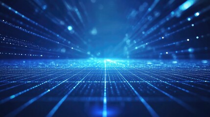Poster - Abstract digital technology background featuring a horizon perspective with evenly spaced straight lines and a grid pattern