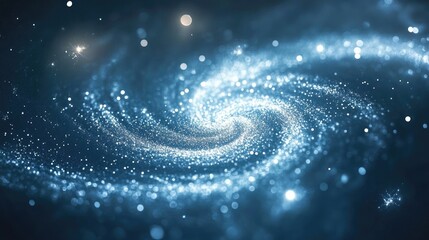 Poster - Stunning abstract blue shimmering background featuring a spiral galaxy and sparkling elements