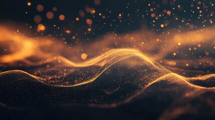 Poster - Soft luminous waves on a blurred dark background create an abstract and mysterious atmosphere