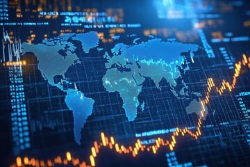 Poster - Global financial markets data with rising stock indicators