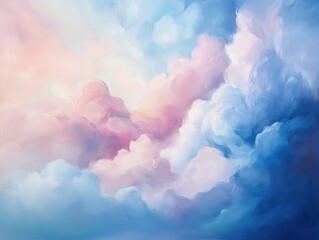Poster - Soft abstract clouds in a pastel gradient of blue and pink hues