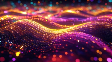 Poster - Illuminated particles streaming vibrant abstract dots glowing with color