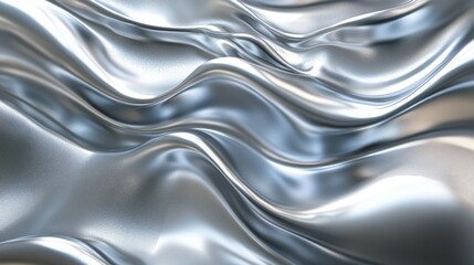 Poster - Stunning silver organic wave backdrop featuring a gray texture and elegant chrome design 3D rendering showcasing a refined aluminum appearance