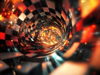 Poster - Abstract technology background featuring a computer generated fractal design with a glossy checkered surface and radiant light effects Ideal backdrop for banners covers and web design