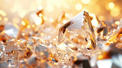 Poster - Abstract design featuring crystals and metallic shapes on a soft focus backdrop 3D rendering