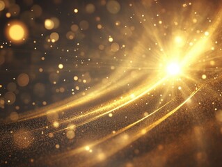 Poster - Abstract golden bokeh circles on a dark background featuring stunning particles and radiant beams of light