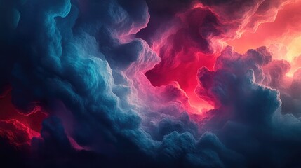 Poster - Vibrant abstract clouds in shades of blue and deep red A colorful fractal backdrop created through digital art techniques and 3D rendering
